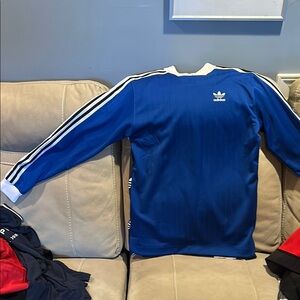 UNIQUE! LOOK AT BACK!!! Adidas Original Blue Long Sleeve Tee